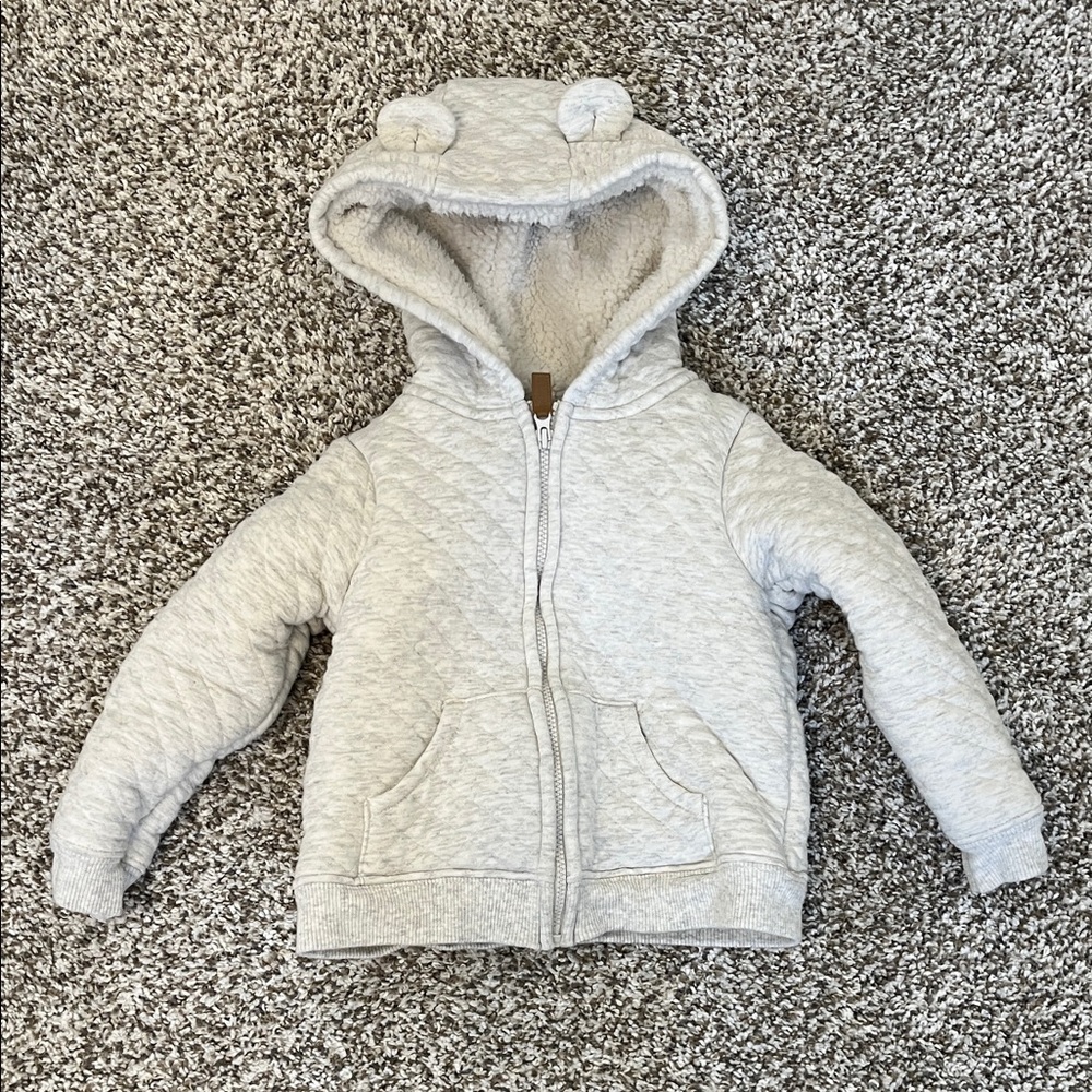 Carter’s Gray Quilted Sherpa Lined Bear Ear Hoodie Jacket 24M